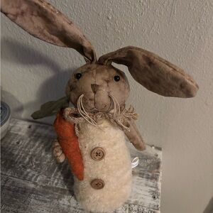 Plush Bunny Decor with Orange Carrot and Cream Body - Farmhouse Accent
